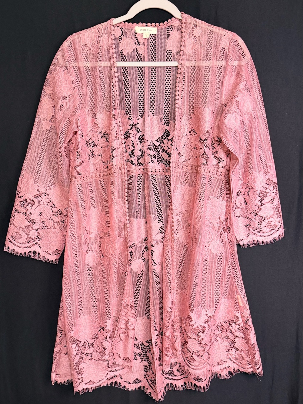 paper + tee Mauve Pink Floral Lace Swim Coverup Kimono Robe NWOT coquette